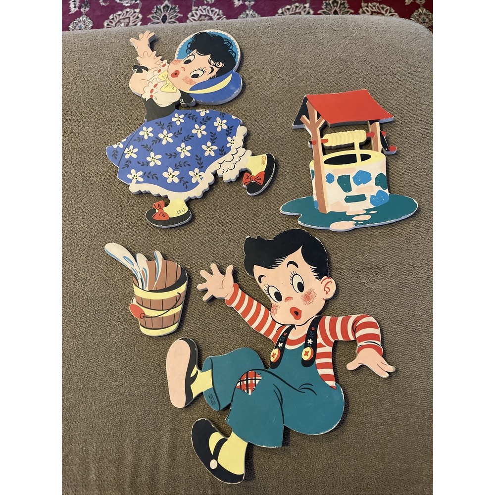 Vintage Jack and Jill Mother Goose Pin-Ups Wall Hanging Made in USA #238 (TD)